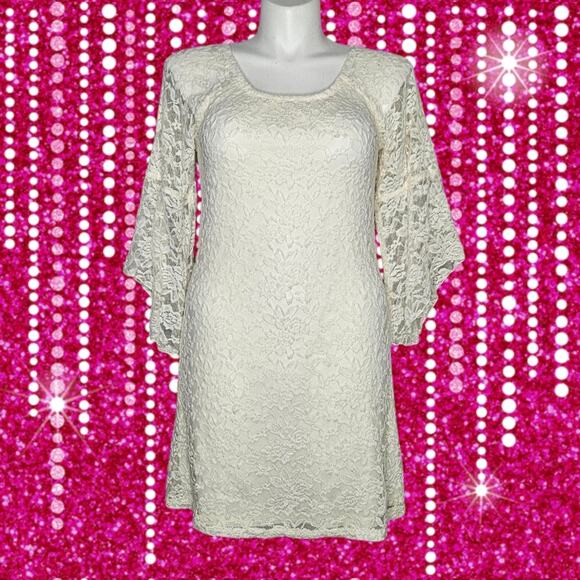 VTG 90s Jody California Cream Lace Bell Sleeve Boho Hippie Midi Dress, sz XL - Picture 1 of 5